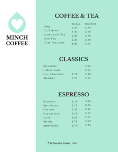Axum Drink Menu