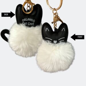 Black and White Kitty Pouf Keychain