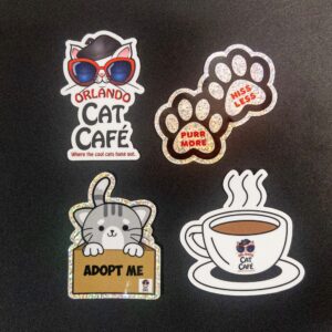 4 pack of Orlando Cat Cafe Die Cut vinyl stickers