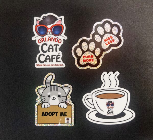 4 pack of Orlando Cat Cafe Die Cut vinyl stickers