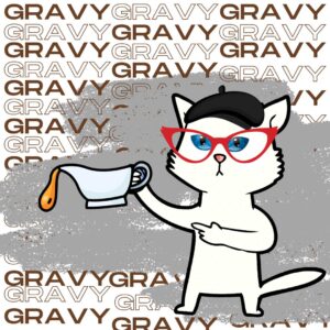 Jean Luc the cat holding a gravy boat