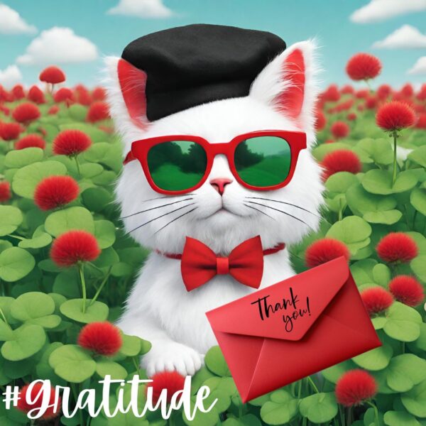 White cat in a field of red poppies